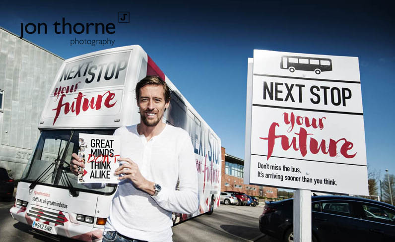 Staffs uni Great Minds Bus at Stoke City FC Jon Thorne Photography photographs Peter Crouch http://www.thornephotography.com